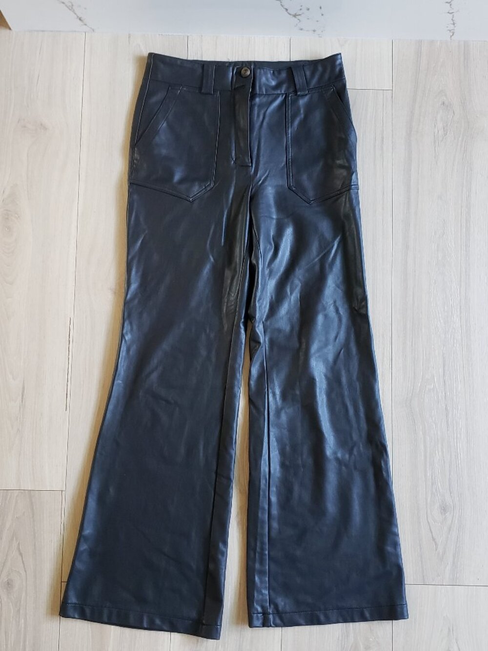 Anthropologie Maeve Colette Black Wide Leg Vegan Leather Pants